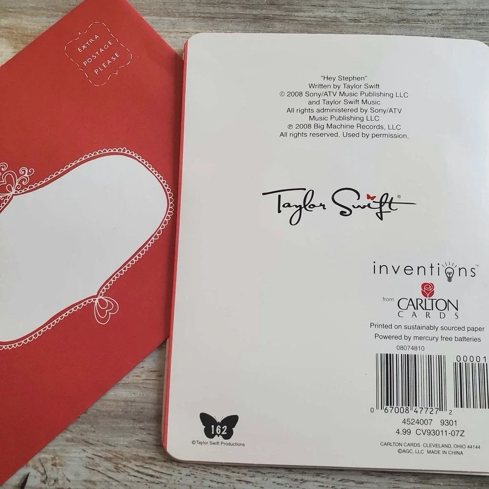 Taylor Swift Rare Romantic Valentine's Day Glitter Music Card USA #162 Read Desc